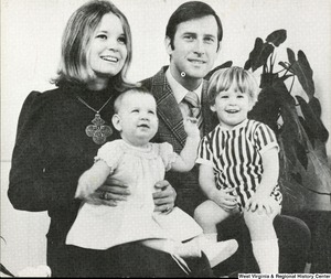 ["The 1971 Rockefeller family holiday card reads, \"Holiday greetings and all good wishes for the new year.\" Pictured are Jay, Sharon, Valerie, and Jamie (John) Rockefeller."]%