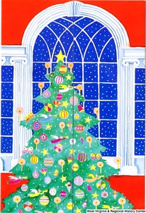 ["The 1986 Rockefeller family holiday card reads, \"Holiday greetings and all good wishes for the new year.\" Pictured are Jay, Sharon, Valerie, Jamie (John), Charles, and Justin Rockefeller."]%