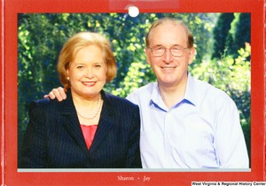 ["The 2003 Rockefeller family holiday card reads, \"Warmest greetings from our family to yours.\" Pictured are Jay, Sharon, Charles, Valerie, Justin, John, Emily, Laura, and Sophie Rockefeller. On the back is an unofficial seal of the United States Senate. Photographs by Tracey Attlee LLC."]%