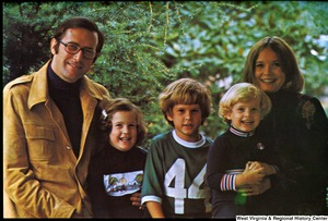 ["The 1975 Rockefeller family holiday card reads, \"Merry Christmas.\" Pictured are Jay, Sharon, Valerie, Jamie (John), and Charles Rockefeller."]%