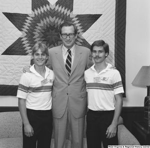 ["Two Boys Nation participants from West Virginia stand for a photograph with Senator John D. (Jay) Rockefeller in his Washington office. Boys Nation is educational civic simulation program sponsored annually by the American Legion."]%