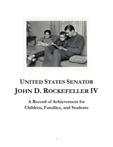 "A Record of Achievement for Children, Families, and Students Memorandum" details Senator John D. (Jay) Rockefeller's contributions to federal policy related to children, families, and education. It includes information about the National Commission on Children; Earned Income Tax Credit and the Child Tax Credit; child welfare; welfare reform; and education policy.