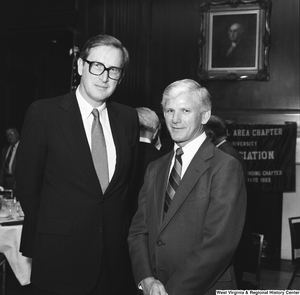 ["Senator John D. (Jay) Rockefeller stands for a photograph with WVU President Neil S. Bucklew at a West Virginia University Alumni Association event in Washington."]%