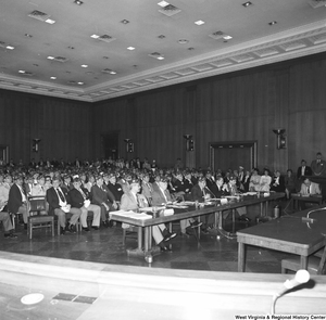 ["This photograph shows the audience at a Senate committee hearing."]%