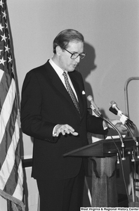 ["Senator John D. (Jay) Rockefeller speaks at a press event."]%