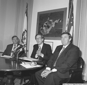 ["Senator John D. (Jay) Rockefeller speaks after a business meeting with representatives from the National Coal Association and Consumers United for Rail Equity."]%