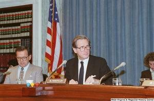 ["Senator John D. (Jay) Rockefeller listens as someone speaks during a Senate Commerce Committee hearing."]%