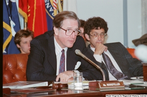 ["Senator John D. (Jay) Rockefeller speaks at a Veteran's Committee hearing at the Senate."]%