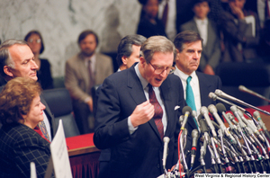 ["Senator John D. (Jay) Rockefeller reads his address during a press event for the Pepper Commission."]%