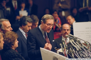 ["Senator John D. (Jay) Rockefeller speaks at a press event for the U.S Bipartisan Commission on Comprehensive Health Care (The Pepper Commission)."]%