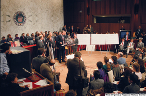 ["Senator John D. (Jay) Rockefeller addresses the media during a press event for the Pepper Commission."]%