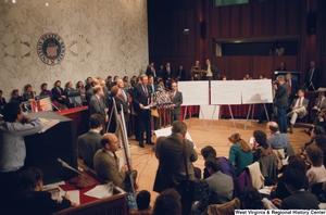 ["Senator John D. (Jay) Rockefeller speaks at a press event for the Pepper Commission."]%