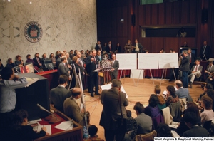 ["Senator John D. (Jay) Rockefeller speaks at a press conference for the Pepper Commission."]%