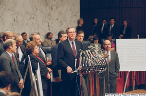 ["Senator John D. (Jay) Rockefeller speaks at a press conference for the Pepper Commission."]%