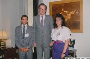 ["Senator John D. (Jay) Rockefeller meets with two West Virginia students who are participating in the National Young Leaders Conference."]%