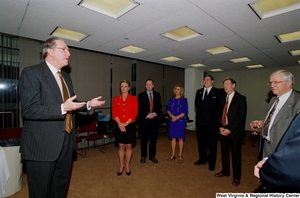 ["Senator John D. (Jay) Rockefeller addresses the group of people attending a recognition ceremony hosted by the Federation of American Women's Clubs Overseas."]%