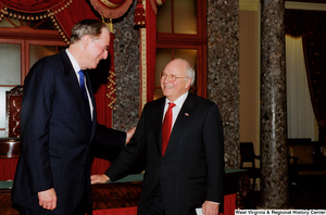 ["Senator John D. (Jay) Rockefeller smiles with Vice President Dick Cheney during his Senate Swearing-In Ceremony."]%