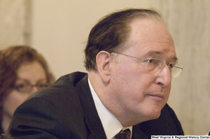 ["Senator John D. (Jay) Rockefeller listens to testimony during a Senate committee hearing on intelligence."]%