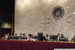 ["Senator John D. (Jay) Rockefeller speaks at a intelligence committee hearing."]%