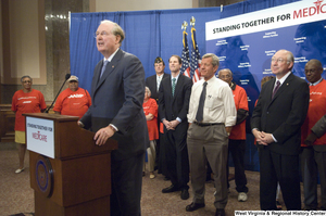 ["Senator John D. (Jay) Rockefeller speaks at a Standing Together for Medicare press event."]%