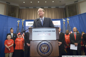 ["Senator John D. (Jay) Rockefeller speaks at a Standing Together for Medicare press event."]%