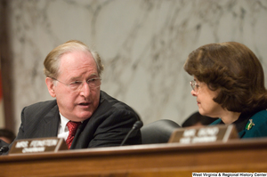 ["Senator John D. (Jay) Rockefeller and Senator Dianne Feinstein speak during a Select Committee on Intelligence hearing."]%