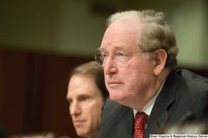 ["Senator John D. (Jay) Rockefeller listens to testimony at an intelligence hearing."]%