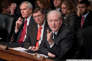 ["Senator John D. (Jay) Rockefeller gestures during a Finance Committee hearing about health care reform."]%