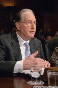 ["Senator John D. (Jay) Rockefeller speaking at an Energy Committee hearing."]%