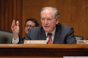 ["Senator John D. (Jay) Rockefeller speaks at an Intelligence Committee hearing."]%