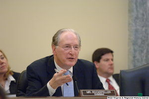 ["Senator John D. (Jay) Rockefeller chairs a Commerce Committee hearing."]%