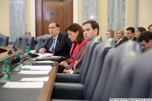 ["Senators Marco Rubio, Kelly Ayotte, and John Boozman sit at a Commerce Committee hearing titled \"Safeguarding Our Future: Building a Nationwide Network for First Responders.\""]%