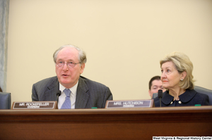 ["Senators John D. (Jay) Rockefeller and Kay Hutchison sit at a Commerce Committee hearing titled \"Safeguarding Our Future: Building a Nationwide Network for First Responders.\""]%