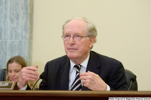 ["Senator John D. (Jay) Rockefeller gestures during a Commerce Committee hearing."]%