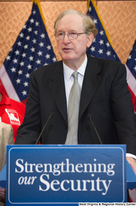 ["Senator John D. (Jay) Rockefeller speaks at a Strengthening our Security press event."]%