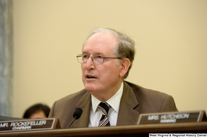 ["Senator John D. (Jay) Rockefeller chairs a Commerce Committee hearing."]%