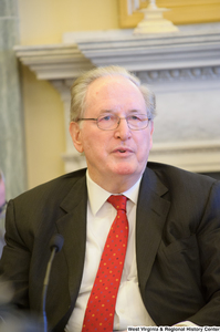 ["Senator John D. (Jay) Rockefeller sits at a joint Commerce Committee hearing."]%