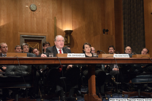 ["Senator John D. (Jay) Rockefeller speaks at a Homeland Security hearing."]%