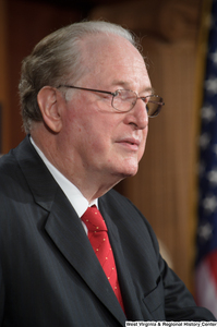 ["Senator John D. (Jay) Rockefeller speaks at a Senate press event."]%