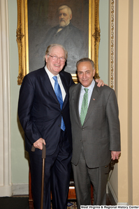 ["Senators John D. (Jay) Rockefeller and Charles Schumer stand together outside the Senate."]%