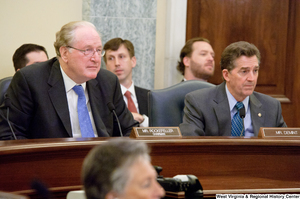 ["Senators John D. (Jay) Rockefeller and Jim DeMint listen to testimony at a Commerce Committee hearing."]%