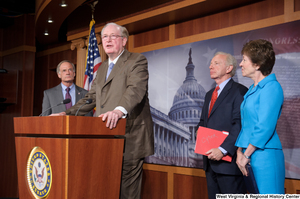 ["Senator John D. (Jay) Rockefeller speaks at a Senate press event."]%