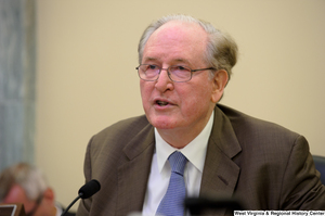 ["Senator John D. (Jay) Rockefeller speaks at a Commerce Committee hearing."]%