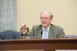 ["Chairman John D. (Jay) Rockefeller points a finger at someone during a Commerce Committee hearing."]%