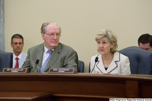 ["Senator Kay Hutchison speaks at a Commerce Committee hearing."]%