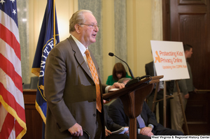 ["Senator John D. (Jay) Rockefeller speaks at a Protecting Kids' Privacy Online event."]%