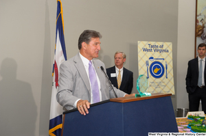 ["Senator Joe Manchin speaks at the 150th birthday celebration for West Virginia."]%