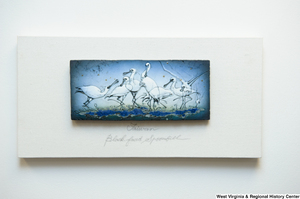 ["A painting of Black-faced Spoonbill birds hands on the wall of Senator John D. (Jay) Rockefeller's office."]%