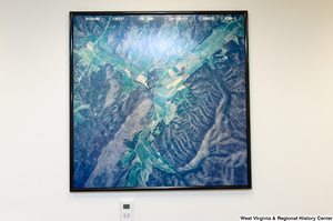 ["A satellite image of part of West Virginia hangs in Senator John D. (Jay) Rockefeller's office."]%