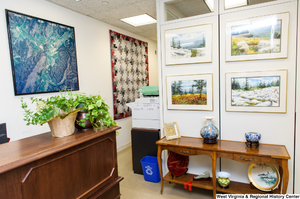 ["This part of Senator John D. (Jay) Rockefeller's office features some West Virginia landscape photographs."]%